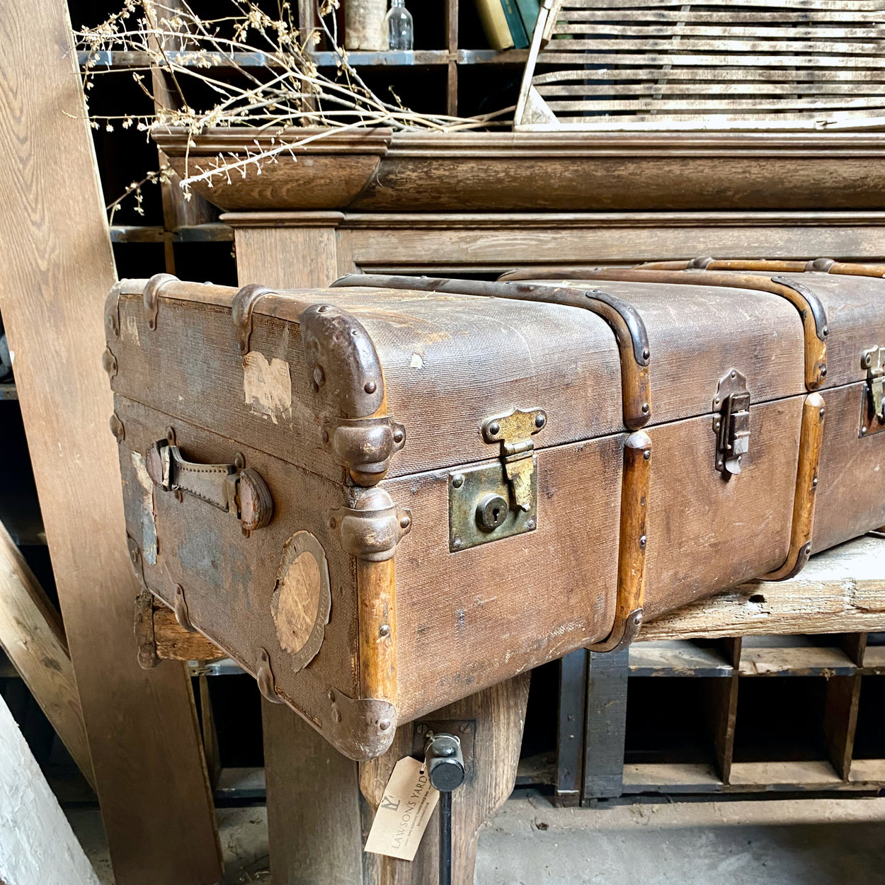 Large Vintage Wooden Framed Steamer Trunk