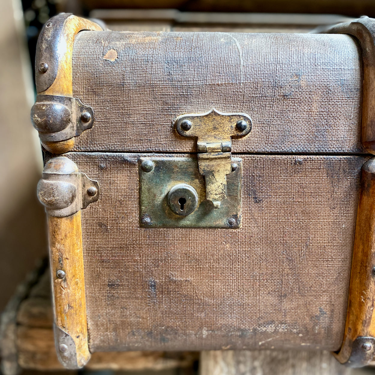 Large Vintage Wooden Framed Steamer Trunk