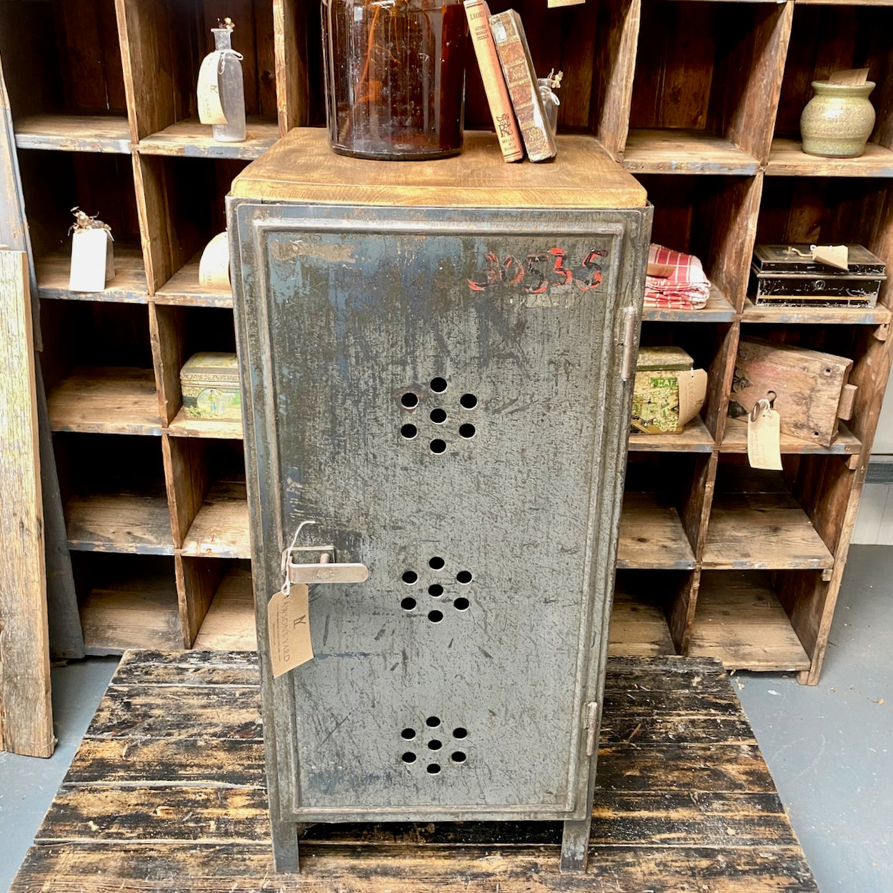 Industrial Metal Cupboard With Oak Top
