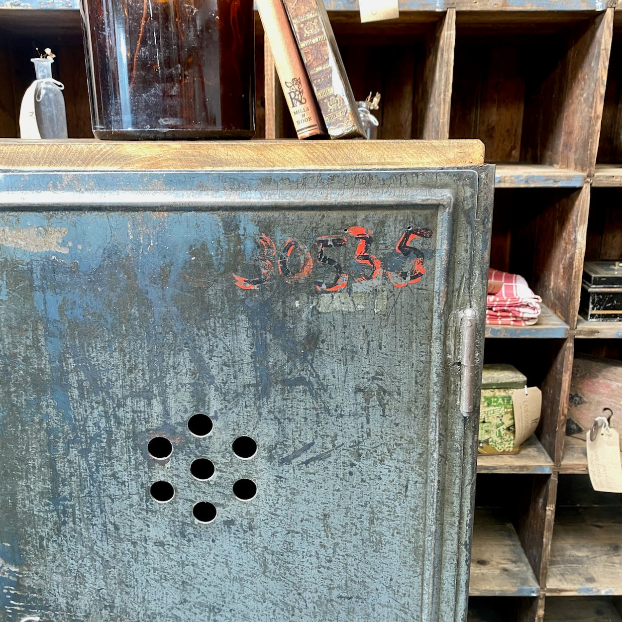 Industrial Metal Cupboard With Oak Top