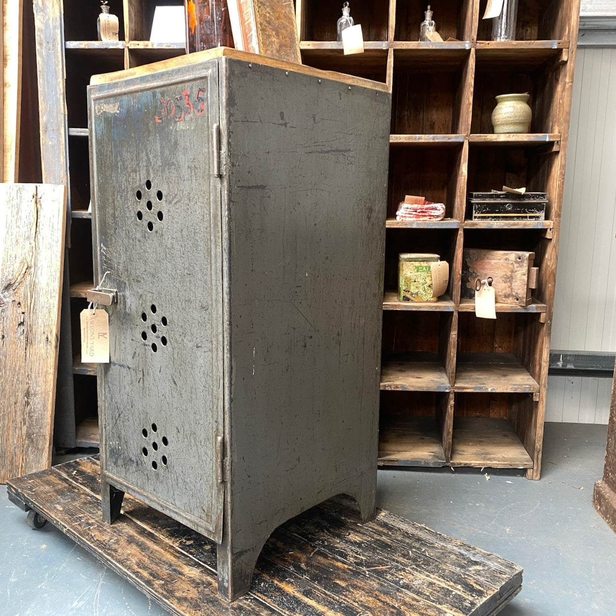 Industrial Metal Cupboard With Oak Top