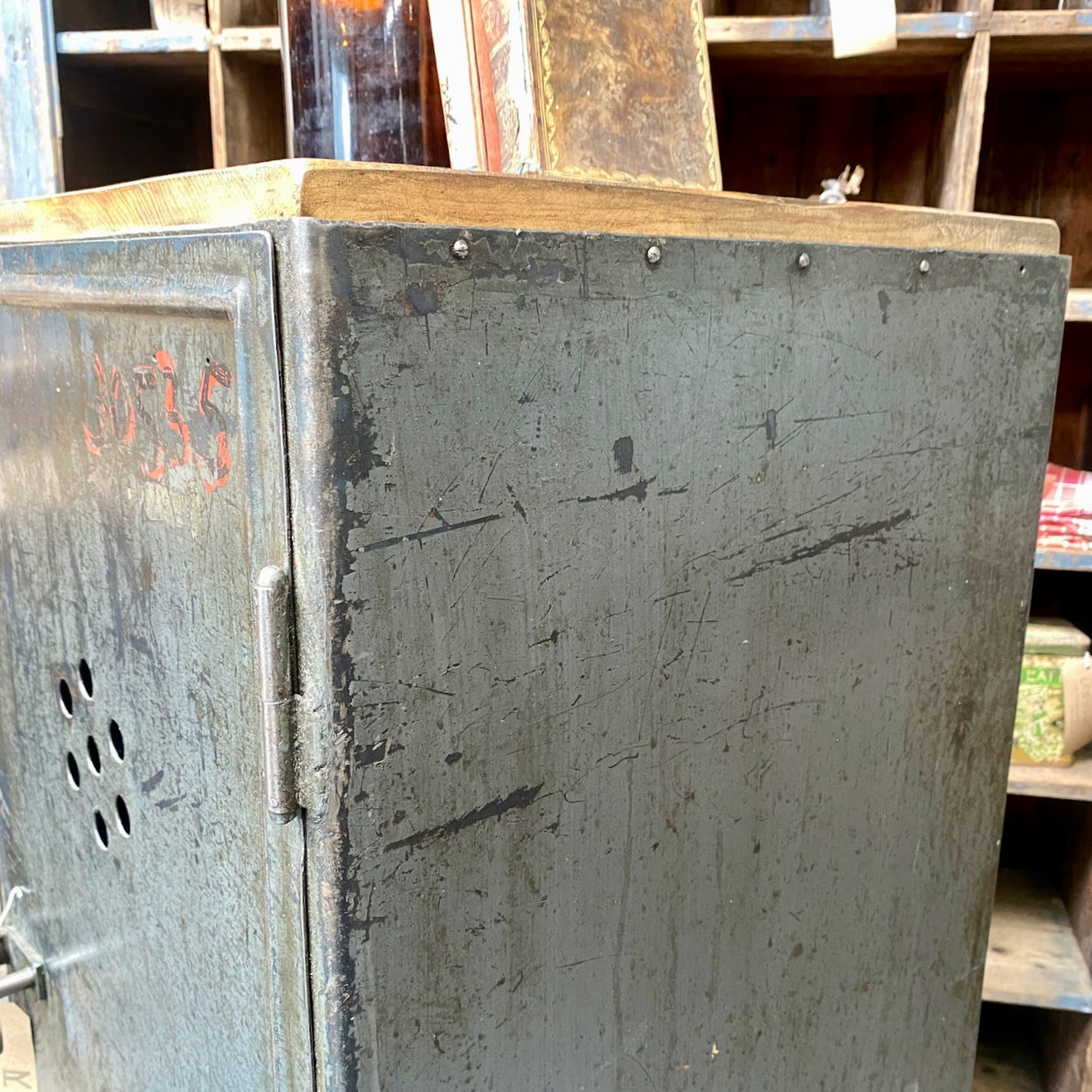 Industrial Metal Cupboard With Oak Top