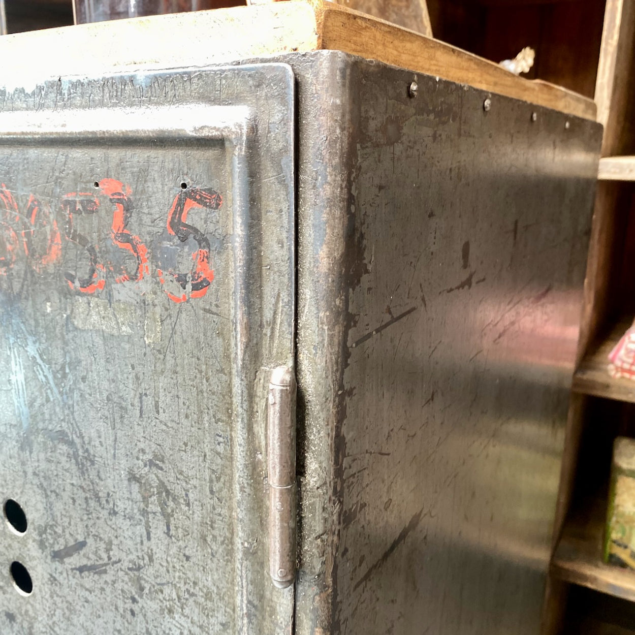 Industrial Metal Cupboard With Oak Top