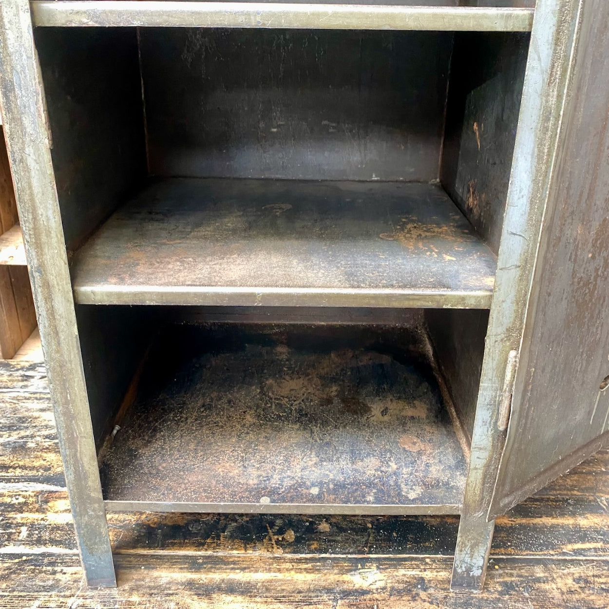 Industrial Metal Cupboard With Oak Top