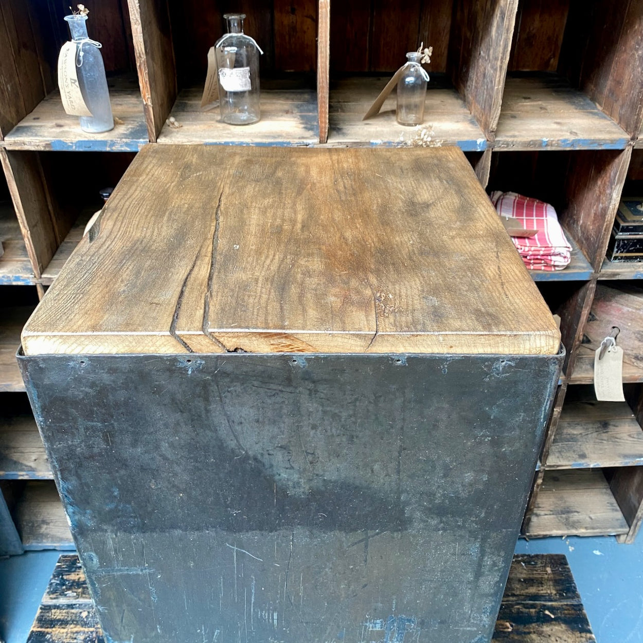 Industrial Metal Cupboard With Oak Top