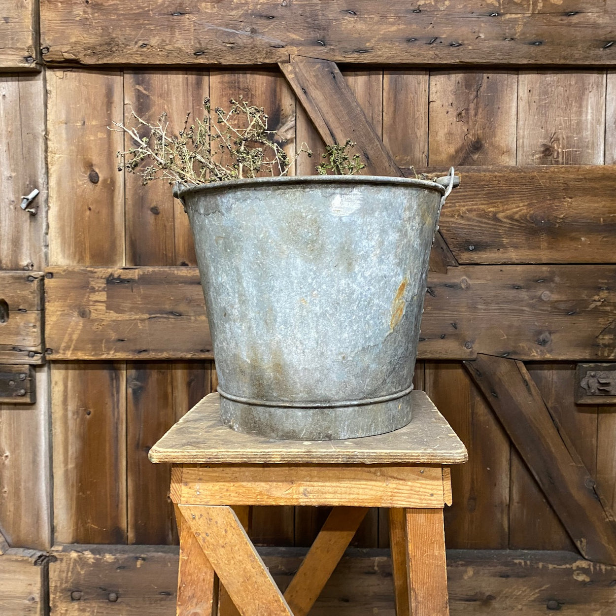 Antique Galvanised Riveted Bucket