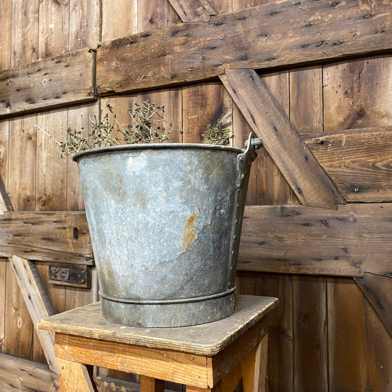 Antique Galvanised Riveted Bucket