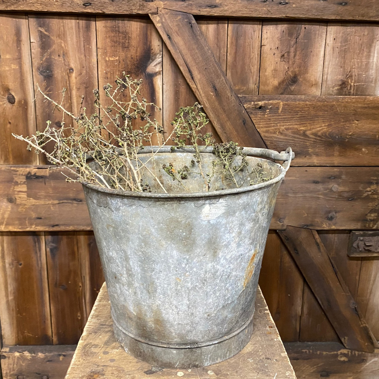 Antique Galvanised Riveted Bucket
