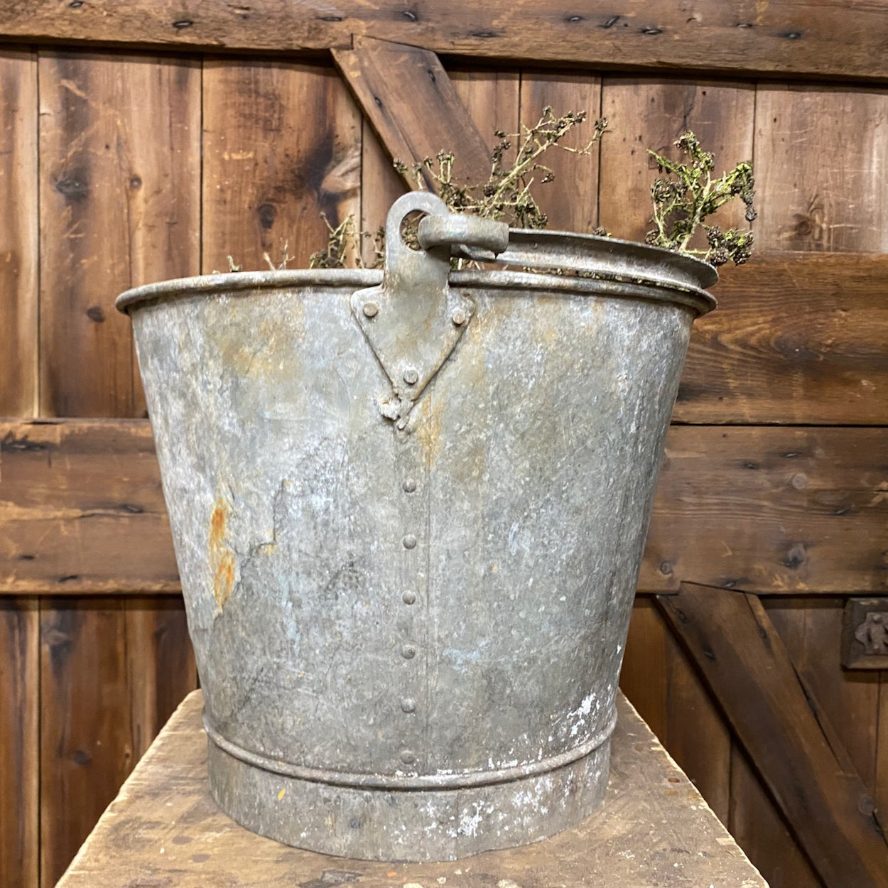 Antique Galvanised Riveted Bucket