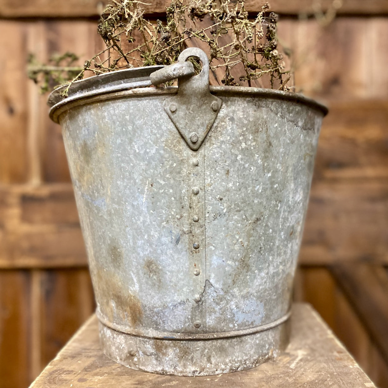 Antique Galvanised Riveted Bucket