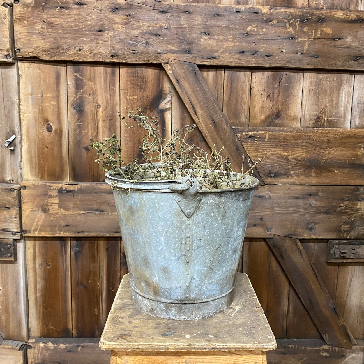 Antique Galvanised Riveted Bucket