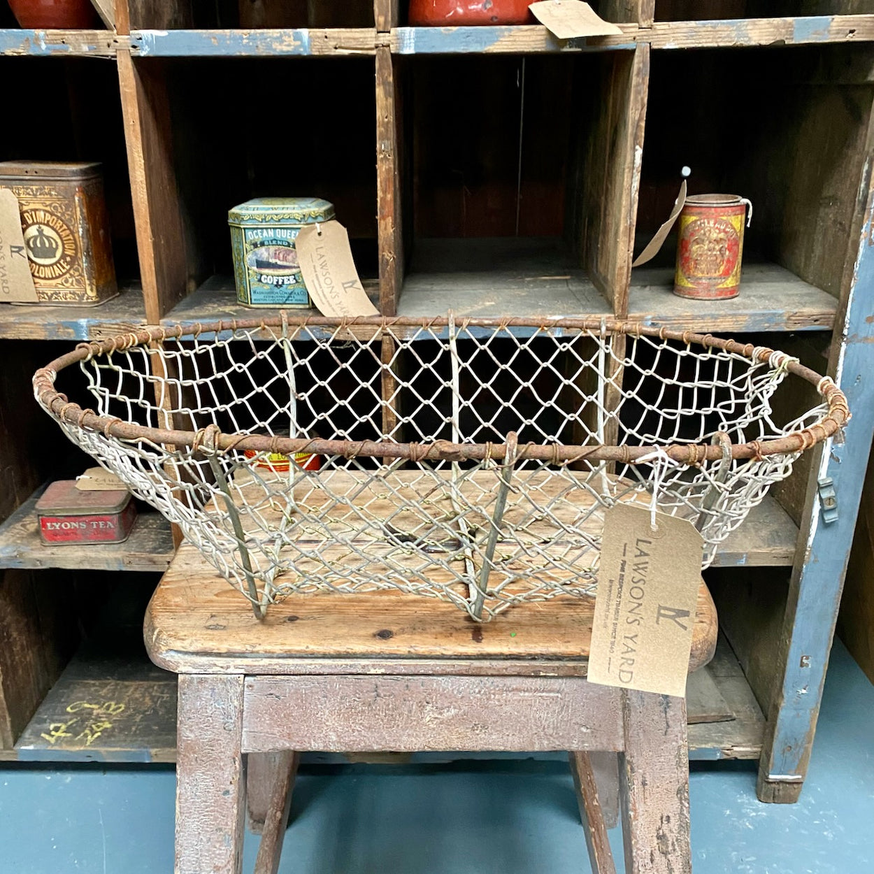 Vintage Galvanised Rustic Wire Basket