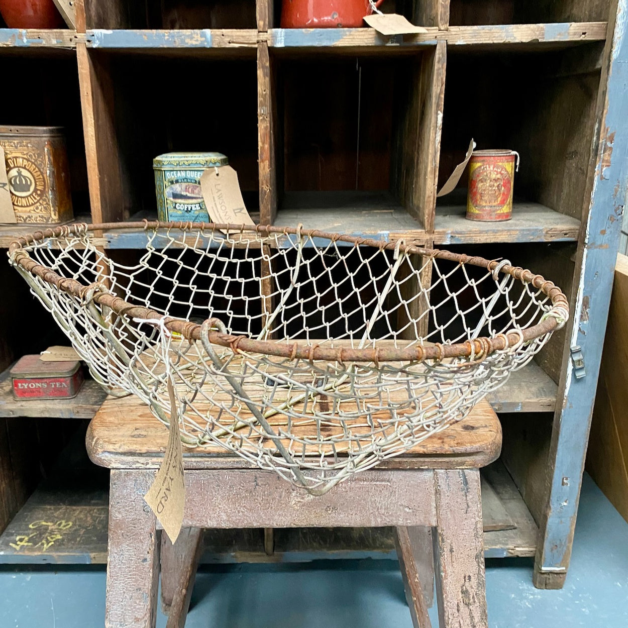 Vintage Galvanised Rustic Wire Basket