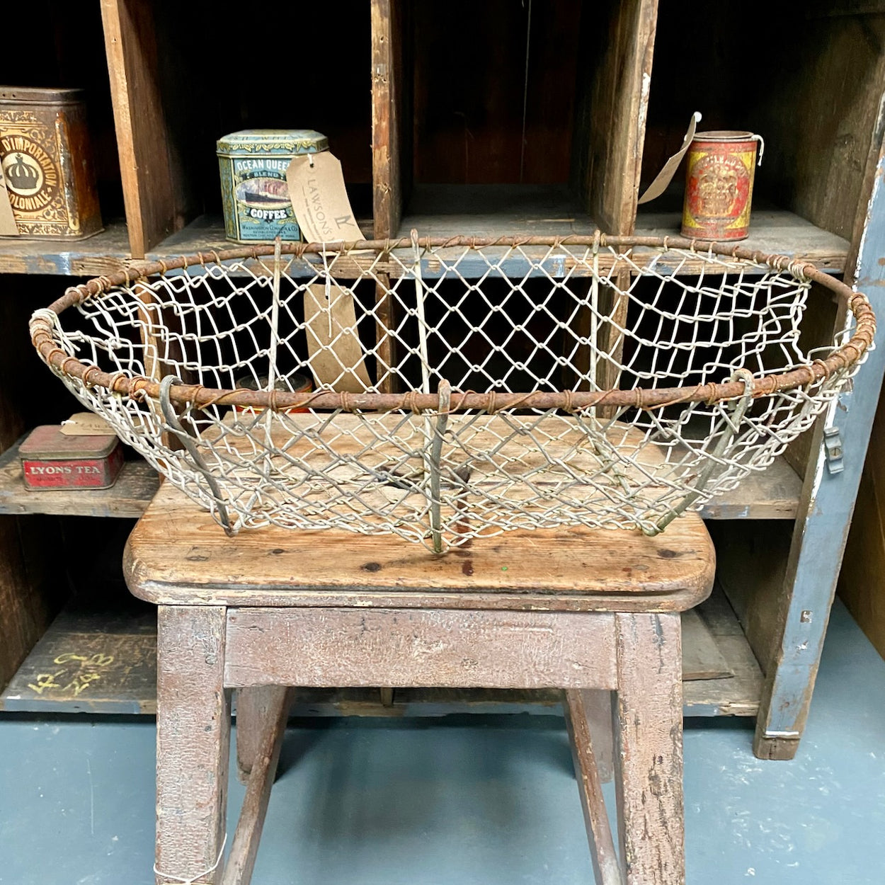 Vintage Galvanised Rustic Wire Basket