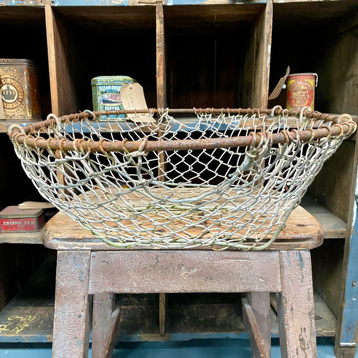 Vintage Galvanised Rustic Wire Basket