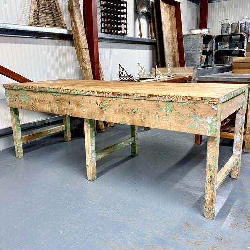 Rustic Vintage Workbench With Original Green Paint