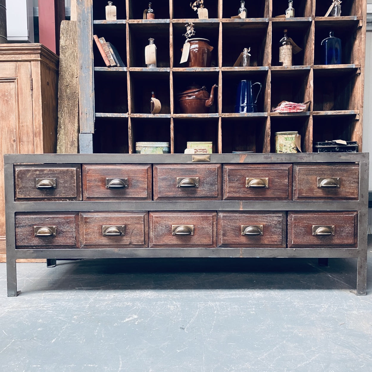 Industrial Storage Unit With Reclaimed Drawers