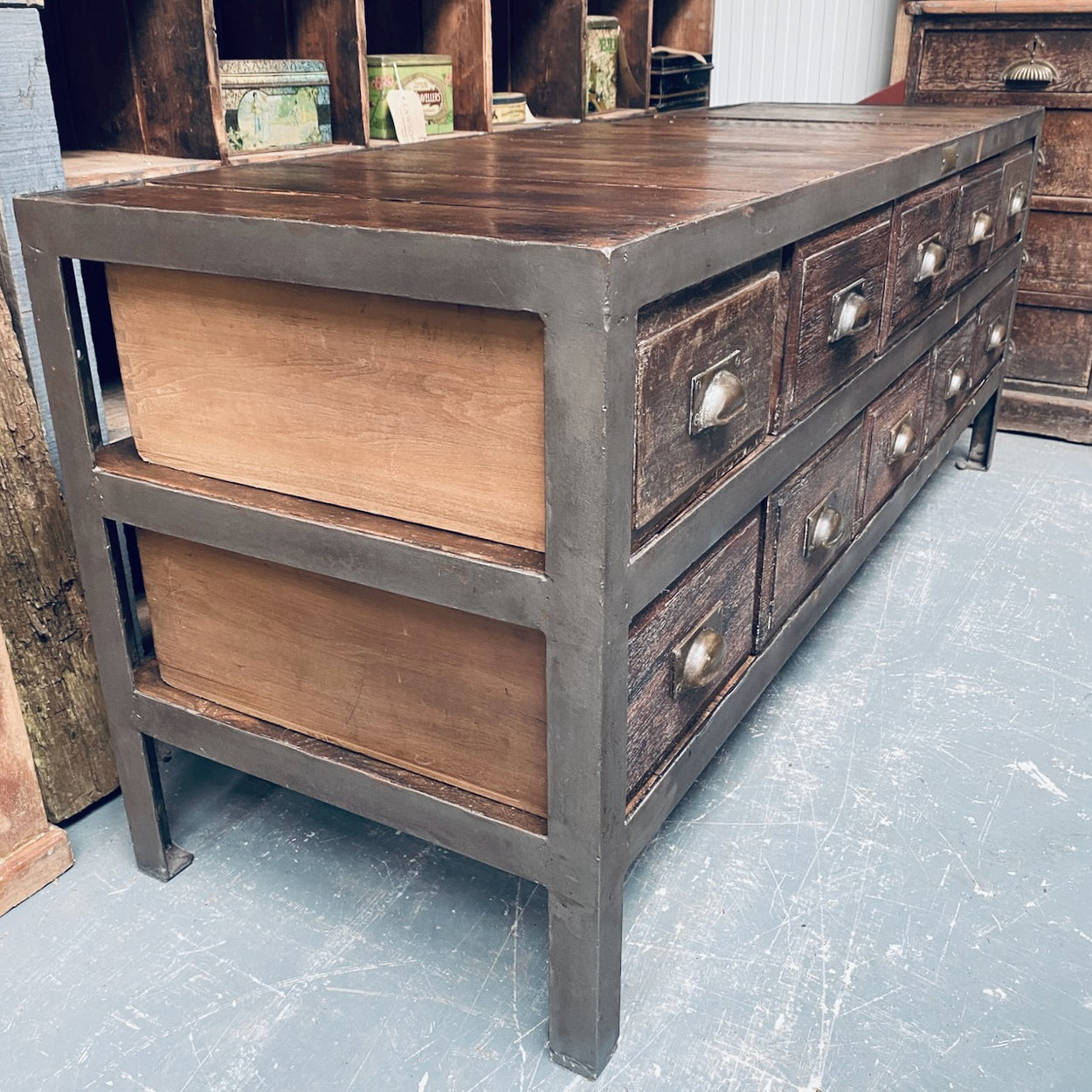 Industrial Storage Unit With Reclaimed Drawers