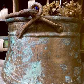 Antique Copper Pail Bucket With Verdigis Patina