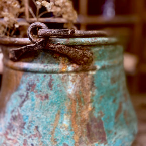 Antique Copper Pail Bucket With Verdigis Patina