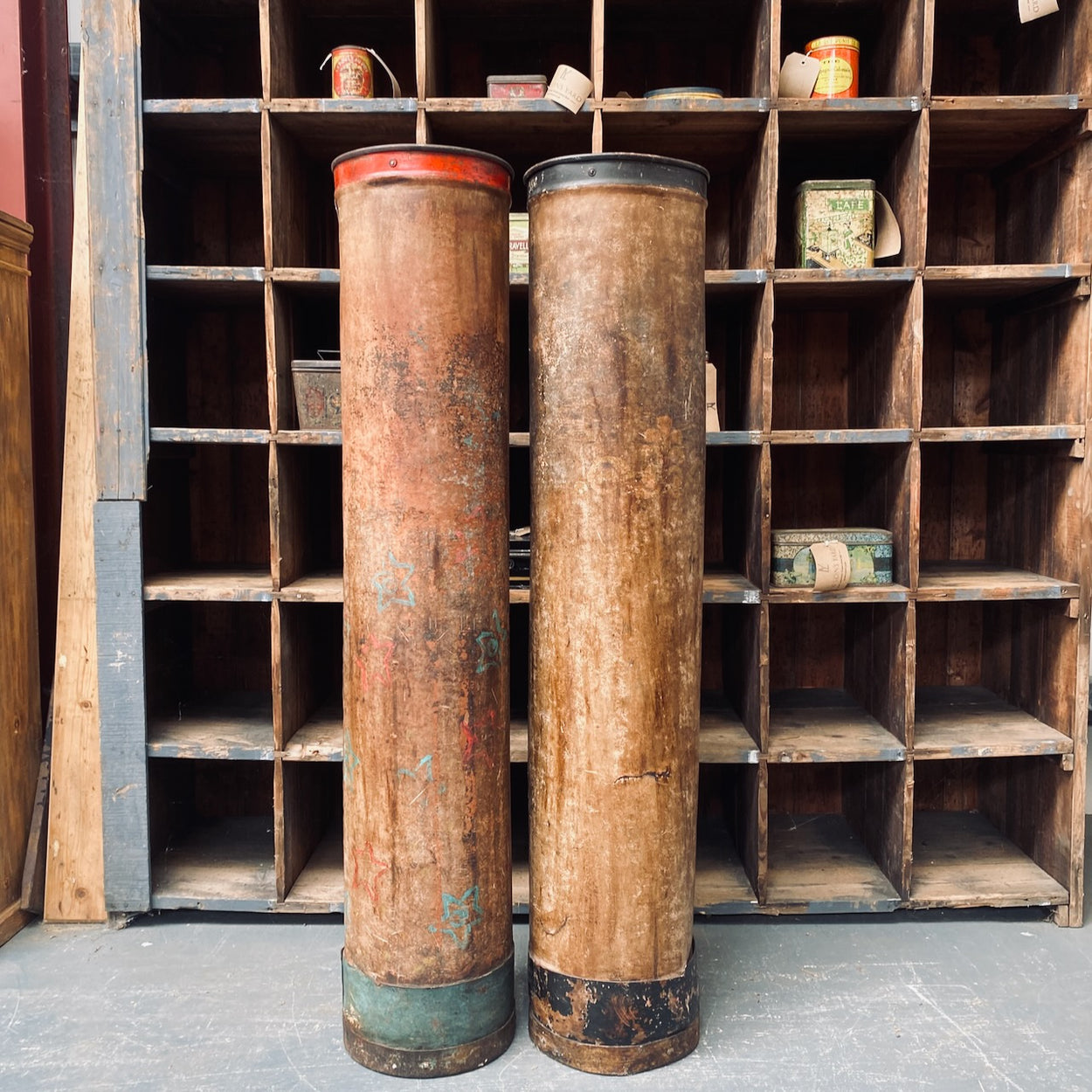 Pair Of Vintage Leather Shell Containers With Studded Seams