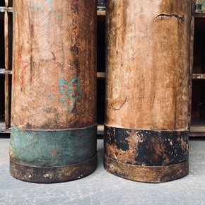 Pair Of Vintage Leather Shell Containers With Studded Seams