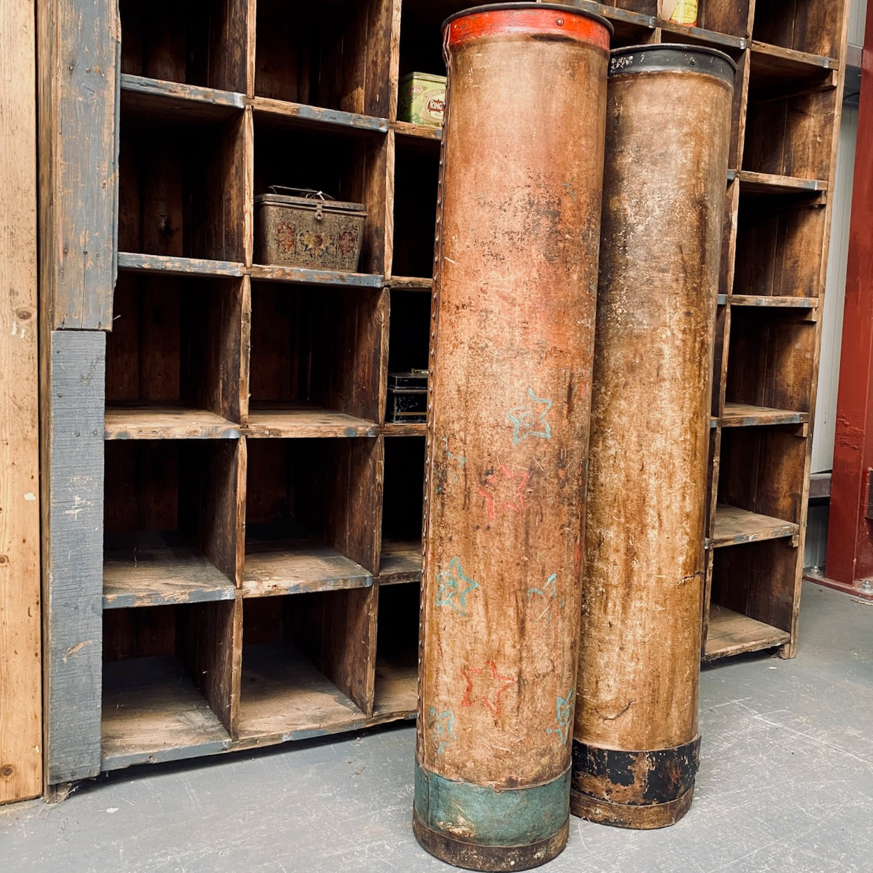 Pair Of Vintage Leather Shell Containers With Studded Seams