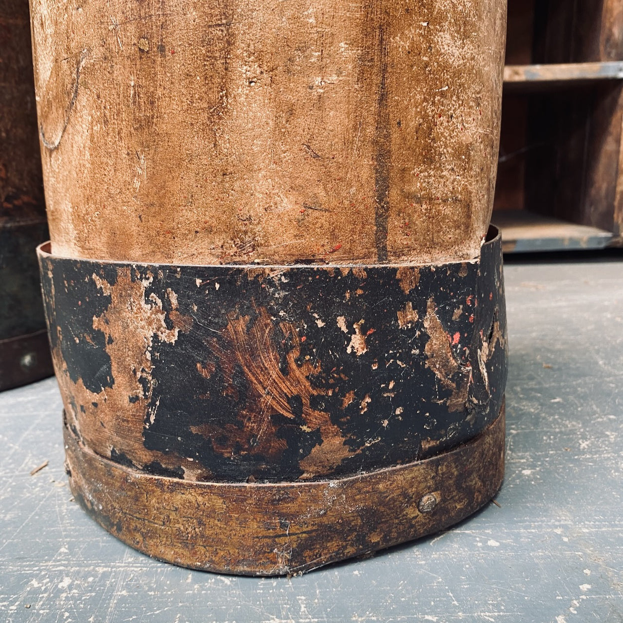Pair Of Vintage Leather Shell Containers With Studded Seams
