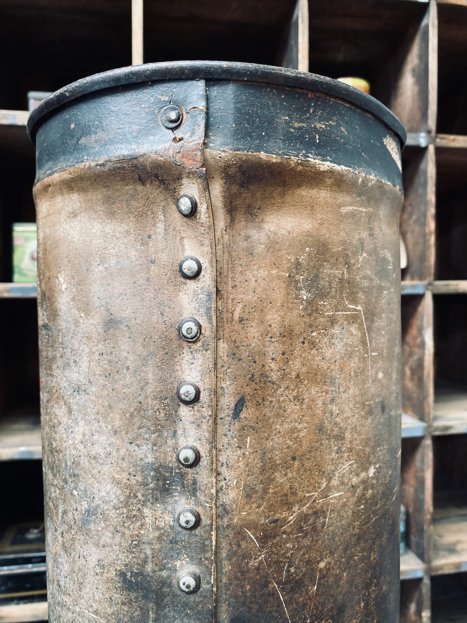 Pair Of Vintage Leather Shell Containers With Studded Seams
