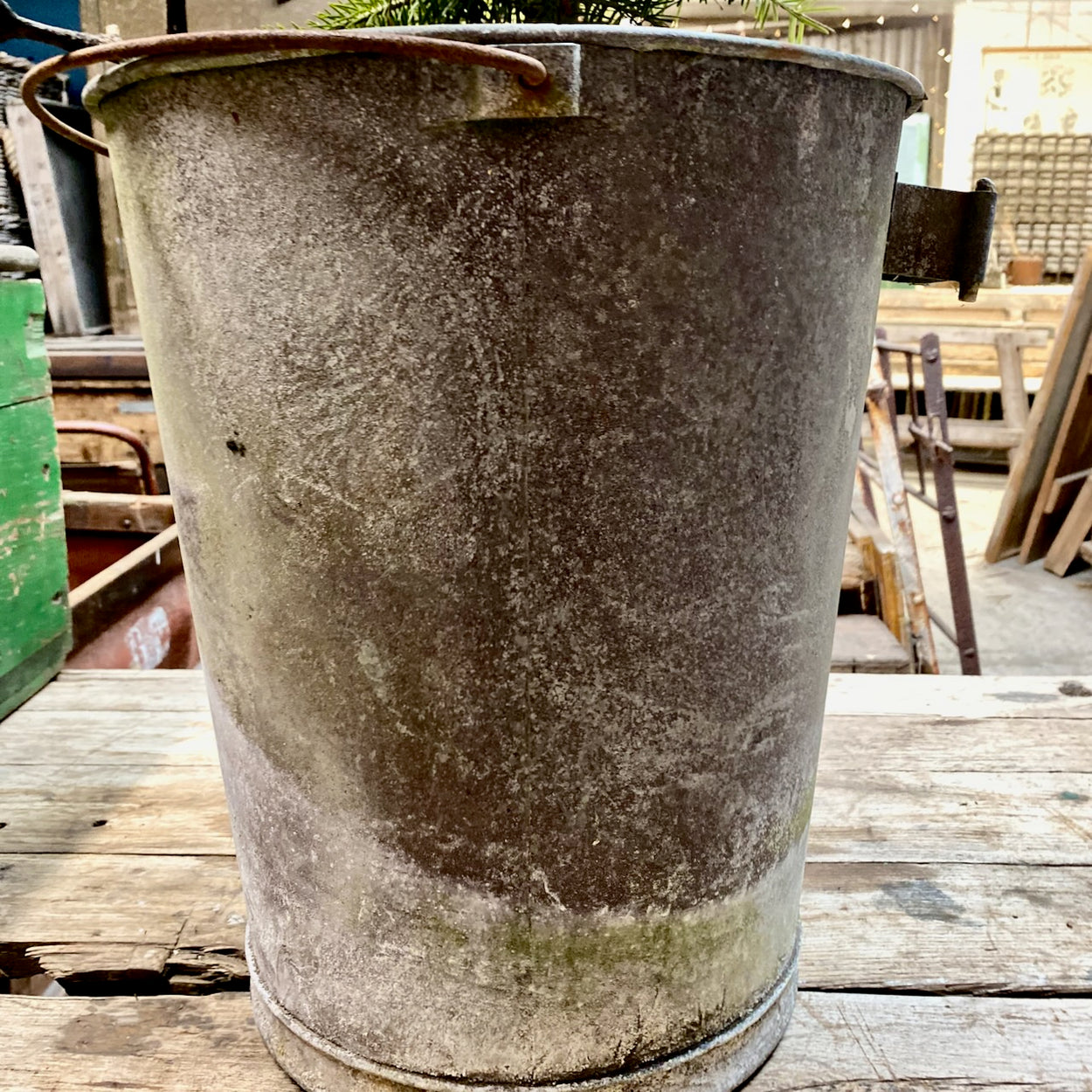 Galvanised Container with Rusty Wonky Handle