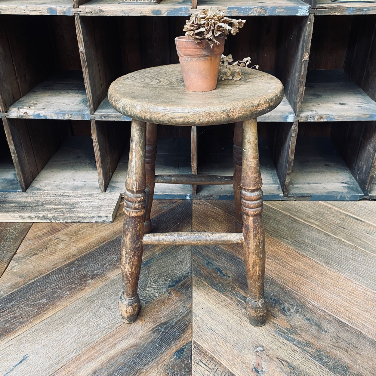 Antique Elm - Topped Wooden Stool
