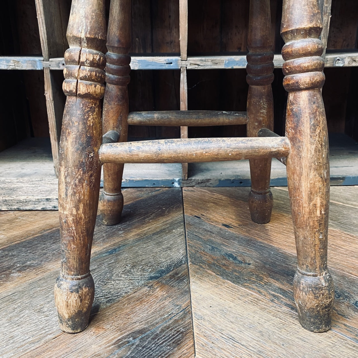 Antique Elm - Topped Wooden Stool