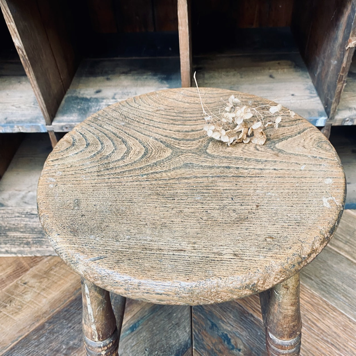 Antique Elm - Topped Wooden Stool