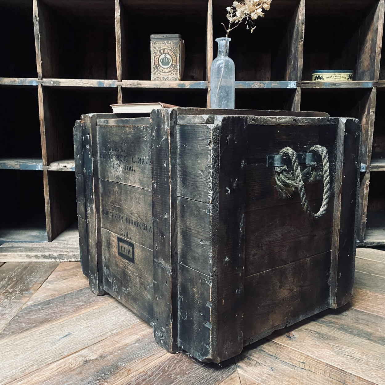 Vintage Pine Military Storage Crate With Twin Rope Handles