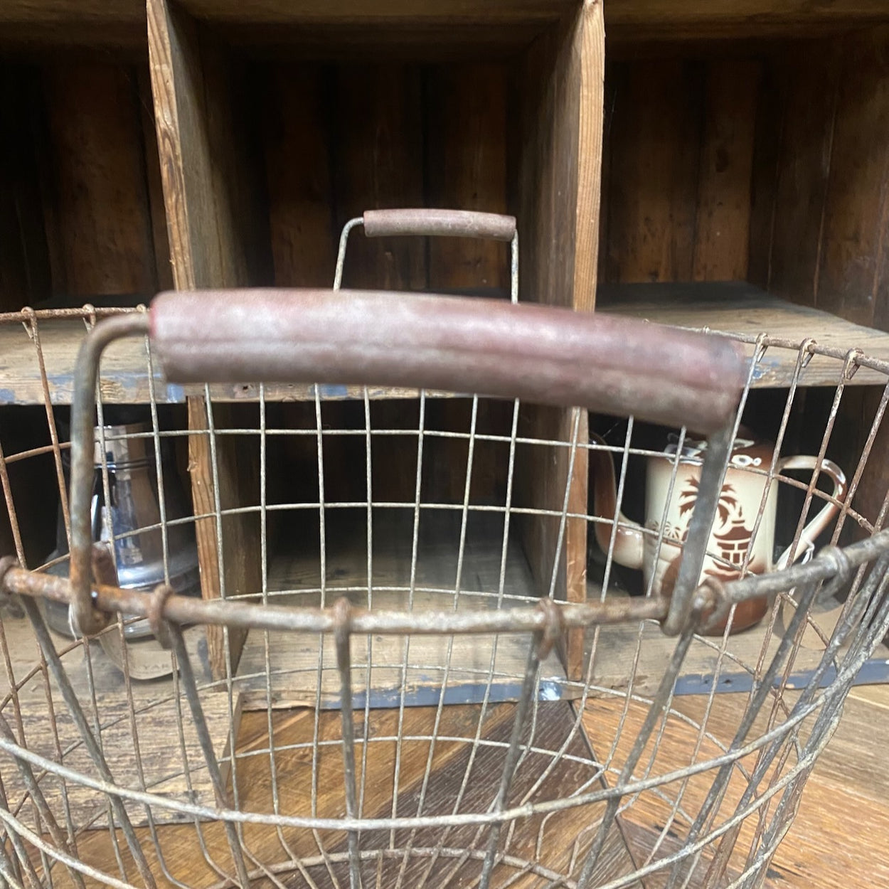 Vintage Wire Basket with Wooden Handles.