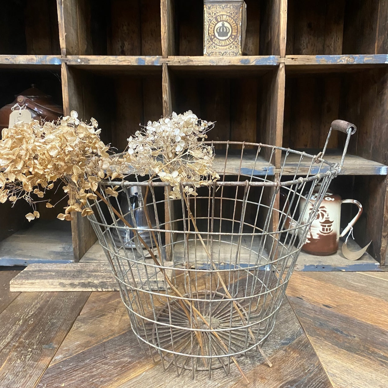 Vintage Wire Basket with Wooden Handles.