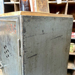 Industrial Metal Cupboard With Oak Top