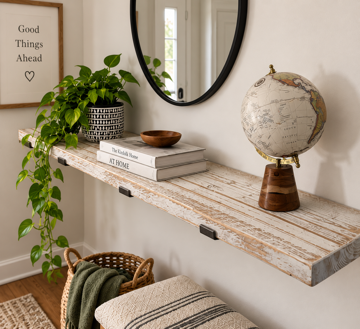 Reclaimed White Washed Pine Scaffold Board Shelf
