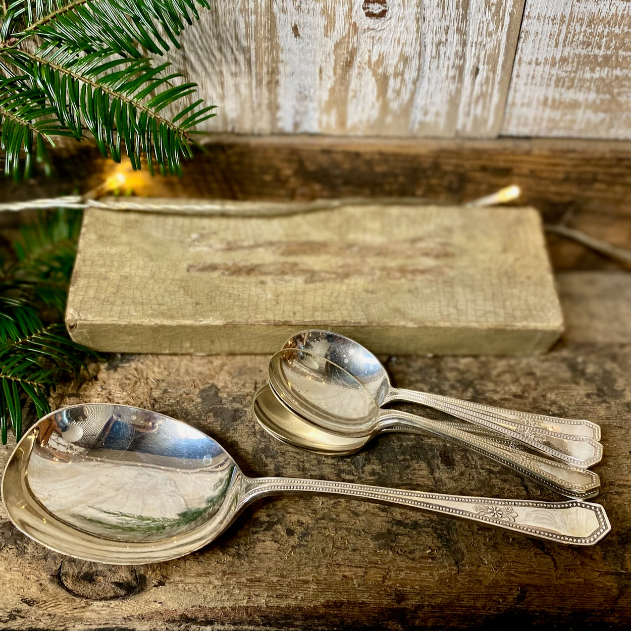 Set of Vintage Dessert Spoons with Serving Spoon