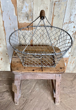 Vintage French Galvanised Wire Basket