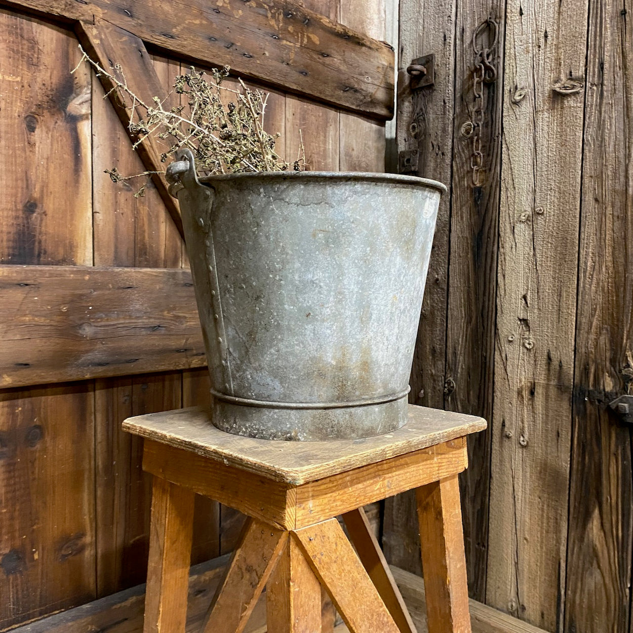 Antique Galvanised Riveted Bucket