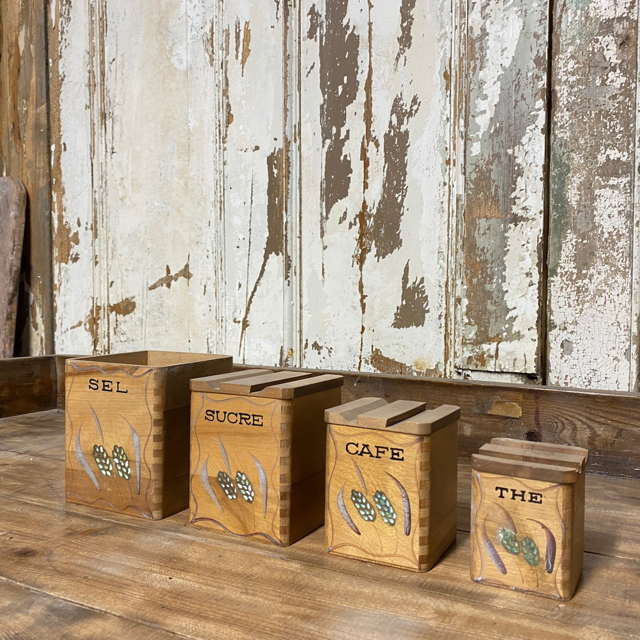 French Wooden Kitchen Canisters